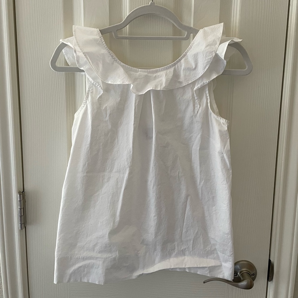 J crew white ruffle tank, fits like small